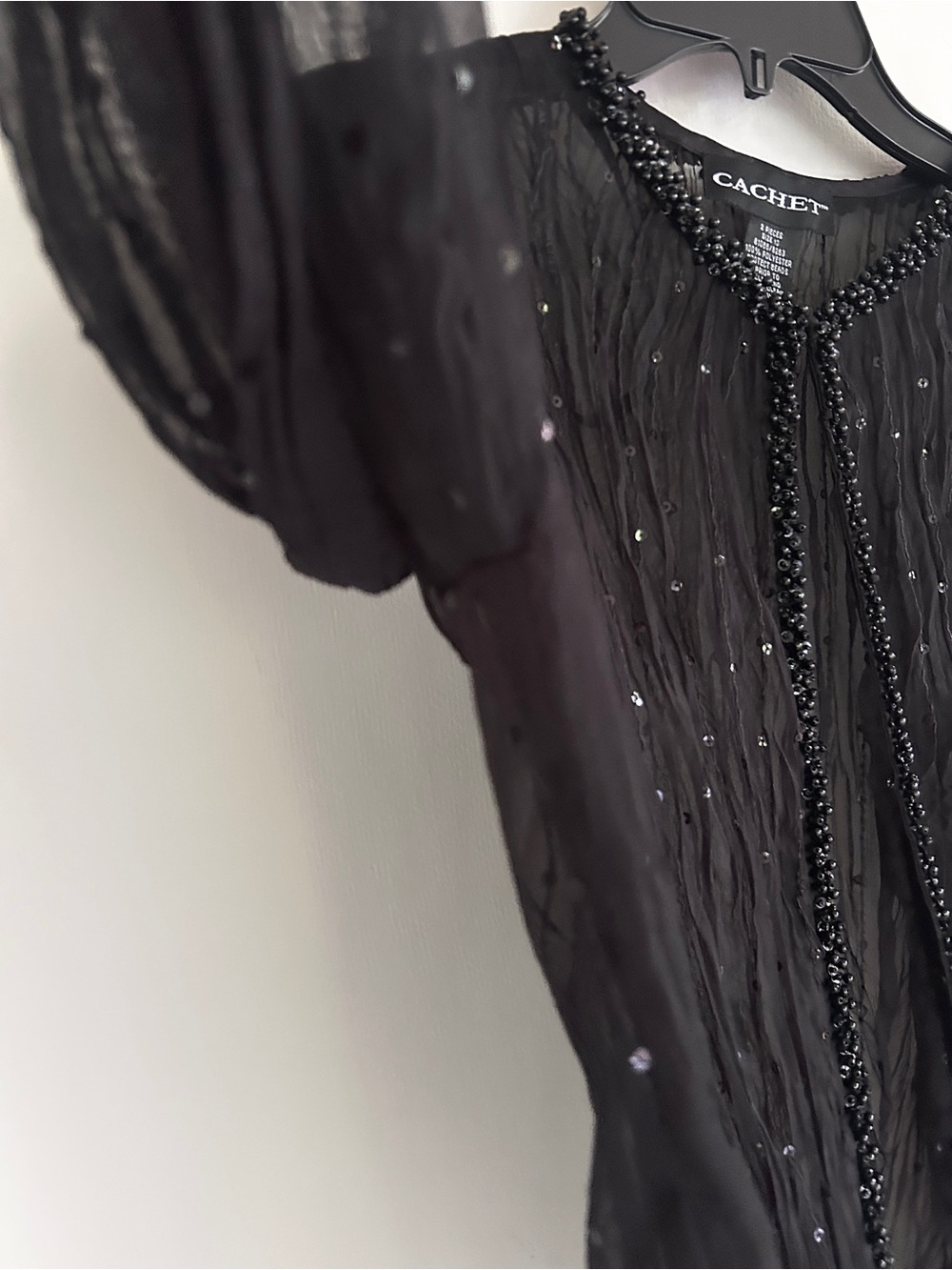 Vintage Black Sheer Mesh Sequin Beaded 90s Statement Topper Evening Jacket Sz 10 - Picture 5 of 15